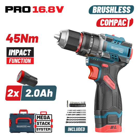 BORMANN Pro BBP1645X22CA Δραπανοκατσάβιδο Κρουστικό Compact,Brushless Mπαταρίας 2x2Ah,45Nm - e-mytoolstore.gr
