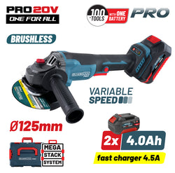 BORMANN Pro BBP3651X44CA Γωνιακός Τροχός Brushless Ρυθμιζόμενος 20V, 3000/5400/8000rpm, 2x4.0Ah - e-mytoolstore.gr