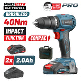 BORMANN Pro BBP5144 Σετ Δραπανοκατσάβιδο Κρουστικό Compact, Brushless 20V, 2 Ταχύτητες,2x2Ah