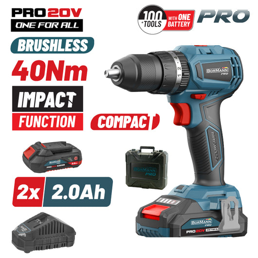 BORMANN Pro BBP5144 Σετ Δραπανοκατσάβιδο Κρουστικό Compact, Brushless 20V, 2 Ταχύτητες,2x2Ah