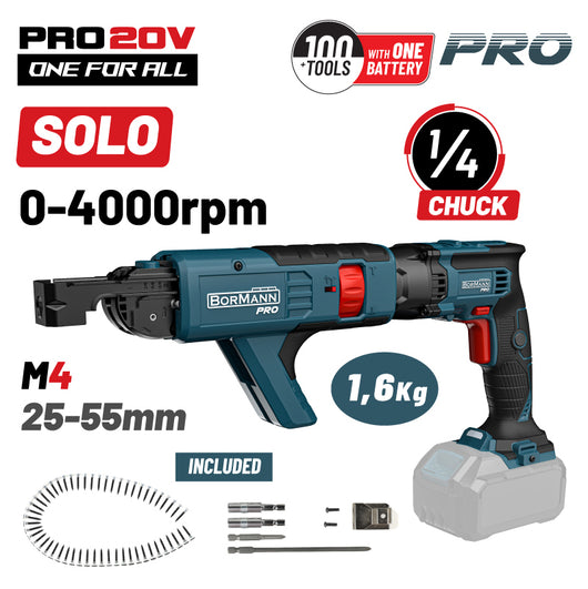 BORMANN Pro BBP5155 Κατσάβιδι Γυψοσανίδας Μπαταρίας 20V, Li-Ion, 0-4000rpm, SOLO - e-mytoolstore.gr