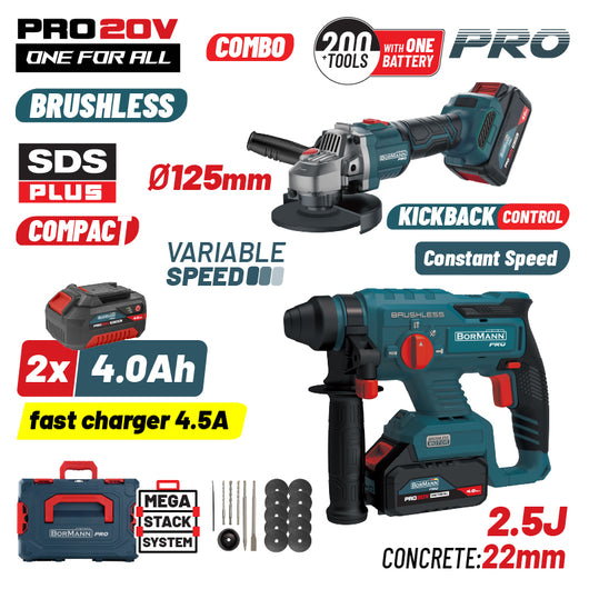 BORMANN Pro BBP5303X44Τ2CA Σετ Πνευματικό Brushless Σκαπτικό Μπαταρίας 20V & Γωνιακός Τροχός - e-mytoolstore.gr