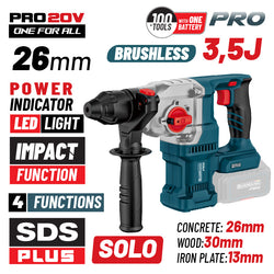 BORMANN Pro BBP5315 Πνευματικό Σκαπτικό Μπαταρίας SDS-PLUS,Brushless 250V,3.5J,0-1150rpm,SOLO - e-mytoolstore.gr