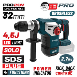 BORMANN Pro BBP5335 Πνευματικό Σκαπτικό Μπαταρίας SDS-PLUS Brushless 20V,4.5J,0-760rpm, SOLO - e-mytoolstore.gr
