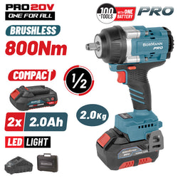 BORMANN Pro BBP5386X22C Μπουλονόκλειδο Brushless Mπαταρίας 20V, Li-Ion, 2x2Ah, 800Nm & Βαλίτσα - e-mytoolstore.gr