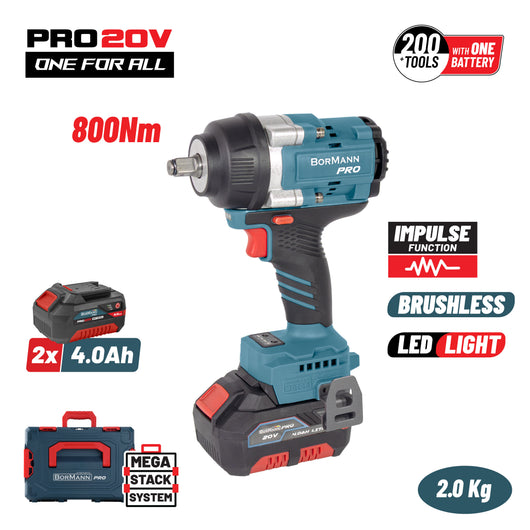 BORMANN Pro BBP5388X44CΑ Μπουλονόκλειδο Brushless Mπαταρίας 20V, Li-Ion, 2x4Ah, 800Nm & Βαλίτσα