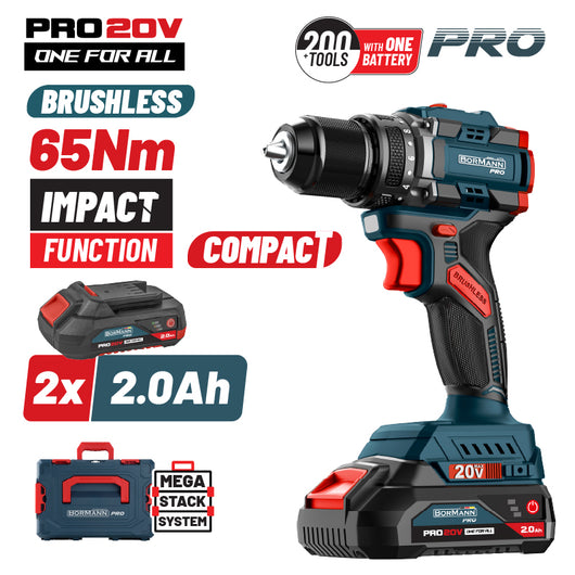 BORMANN Pro BBP5401X22CA Κρουστικό Δραπανοκατσάβιδο Compact Brushless Μπαταρίας 20V, 2x2ah - e-mytoolstore.gr