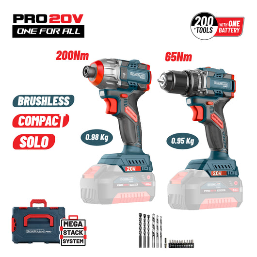 BORMANN Pro BBP5408Τ2CA Σετ Κρουστικό Δραπαν/βιδο & Παλμικό Κατσαβίδι, Brushless, SOLO