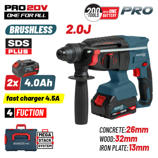 BORMANN Pro BBP5416X44CA Πνευματικό Σκαπτικό Μπαταρίας SDS-PLUS Brushless 20V,2J,0-1200rpm,2x4Ah