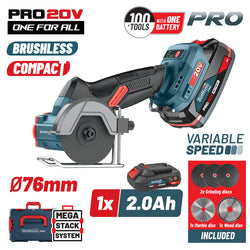 BORMANN Pro BBP5418X2CA Μini Brushless Γωνιακός Τροχός Ρυθμιζόμενος 20V, 0-7000/14000/20000rpm,1x2Ah - e-mytoolstore.gr