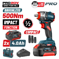 BORMANN Pro BBP5422X44CA Μπουλονόκλειδο Compact Brushless Mπαταρίας 20V Li-Ion,500Nm,2x4Αh,Βαλίτσα - e-mytoolstore.gr