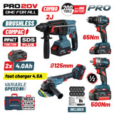 BORMANN Pro BBP5438X44T4CA Σετ Brushless Μπαταρίας,Δραπαν/βιδο,Γωνιακός Τροχός,Πνευματικό & Μπουλ/δο
