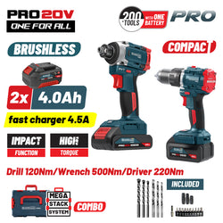 BORMANN Pro BBP5465X44T2CA Σετ Compact Brushless Κρουστικό Δραπανοκατσάβιδο & Μπουλονόκλειδο 2σε1 - e-mytoolstore.gr