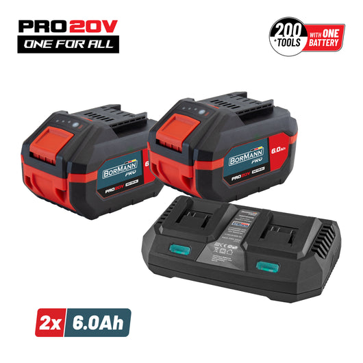 BORMANNN Pro BBP9866 Starter Kit 20V,Μπαταρίες 2x6.0Ah & Διπλός Ταχυφορτιστής ,Li-Ion,4.5A
