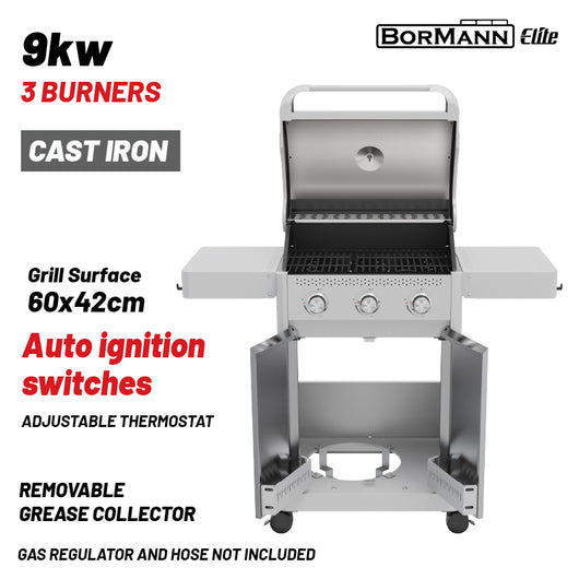 BORMANN Elite BBQ7030 Ψησταριά Υγραερίου LEGEND 3 Εστιών με Μαντεμένια Σχάρα LUXURY TYPE - e-mytoolstore.gr