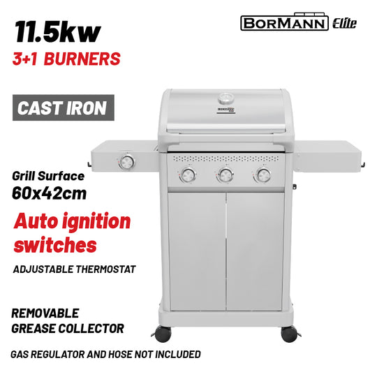 BORMANN Elite BBQ7031 Ψησταριά Υγραερίου LEGEND 3+1 Εστιών με Μαντεμένια Σχάρα LUXURY TYPE - e-mytoolstore.gr