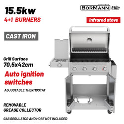 BORMANN Elite BBQ7041 Ψησταριά Υγραερίου LEGEND 4+1 Εστιών με Μαντεμένια Σχάρα LUXURY TYPE - e-mytoolstore.gr