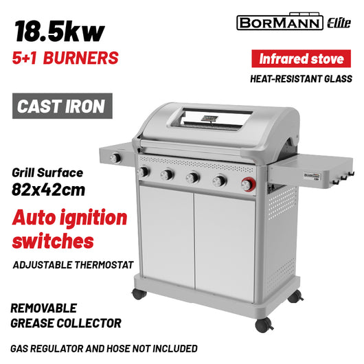 BORMANN Elite BBQ7051 Ψησταριά Υγραερίου LEGENd 5+1 Εστιών με Μαντεμένια Σχάρα LUXURY TYPE - e-mytoolstore.gr