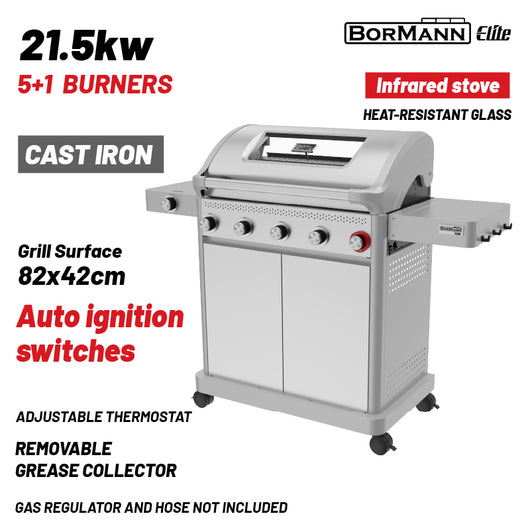 BORMANN Elite BBQ7061 Ψησταριά Υγραερίου LEGEND 6+1 Εστιών με Μαντεμένια Σχάρα LUXURY TYPE - e-mytoolstore.gr