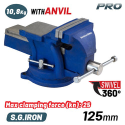 BORMANN Pro BBV3105 Μέγγενη Άθραυστη Περιστρεφόμενη με Αμόνι, 125mm, 10.8kg, S.G. IRON - e-mytoolstore.gr