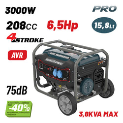 BORMANN Pro BGB3700 Γεννήτρια Βενζίνης 3000W,4kVA,224cc,75dB,AVR,Τροχοί