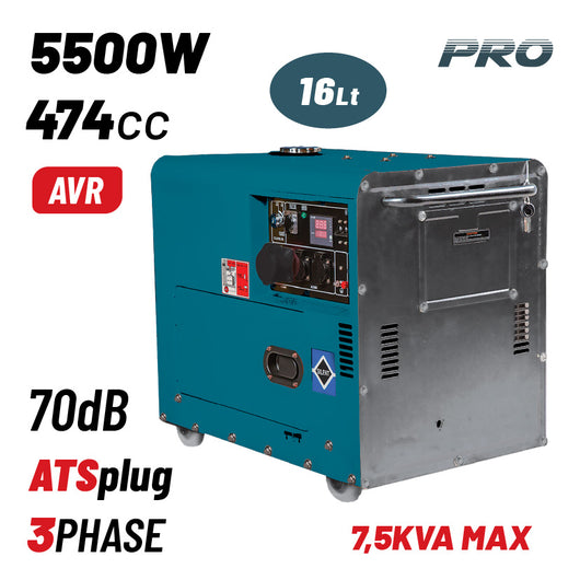BORMANN Pro BGB9600 Γεννήτρια Πετρελαίου Τριφασική 5500W,7Kva,474cc,70dB,Μίζα,Μπαταρία,Τροχοί,Πρίζα