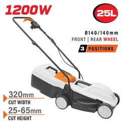 NAKAYAMA EM3221 Χλοοκοπτική Ηλεκτρική 1200W,Κοπή 32cm,Κάδος 25L,Ρύθμιση 3 Θέσεων (25/45/65mm) - e-mytoolstore.gr