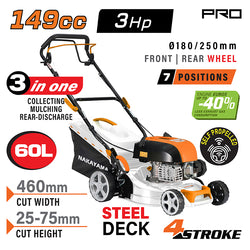 NAKAYAMA Pro PM5465 Χλοοκοπτική Βενζίνης Αυτοκινούμενη,149cc, Πλάτος Κοπής 46cm, Κάδος 60L - e-mytoolstore.gr