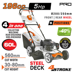 NAKAYAMA Pro PM5560 Χλοοκοπτική Αυτοκινούμενη Βενζίνης, 196cc, Πλάτος Κοπής 56cm, Κάδος 60L, 4 σε 1 - e-mytoolstore.gr
